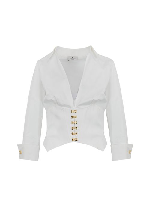 Camicia in cotone stretch e ganci gioiello Elisabetta Franchi | CA06057E2100